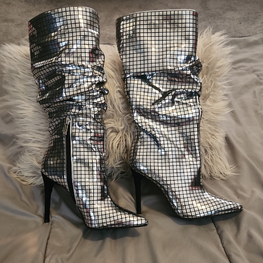 Jessica Simpson Silver Disco Ball Heeled Boots